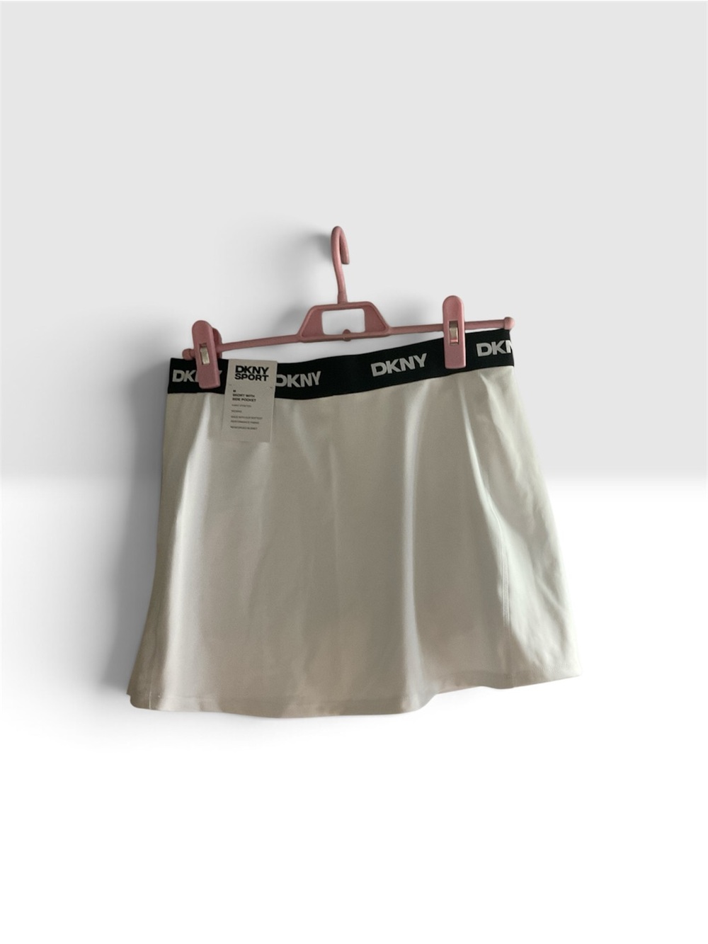 DKNY White Mini Skirt with Black Branded Waistband